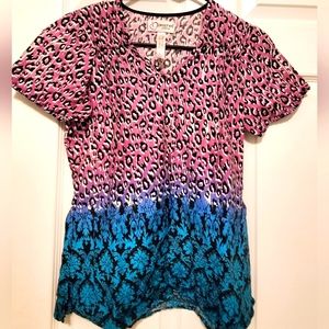 XS  Peaches leopard print Scrub Top
